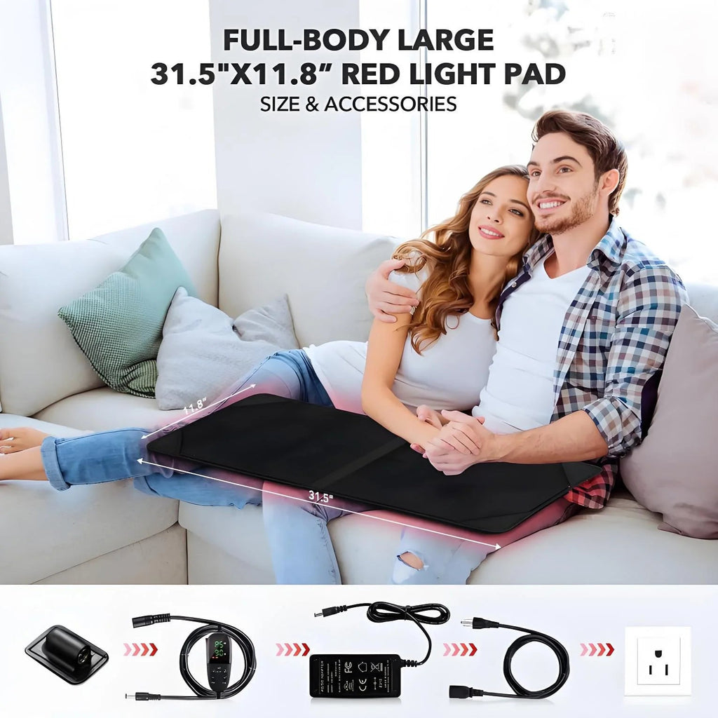 , Red Light Therapy Mat for Body, 31.5" * 11.8" Red Light Therapy Blanket Red near Infrared 660Nm 850Nm Full Body Pad, 1080 Leds Infrared Light Therapy for Body for Pain Relief, Improved Sleep