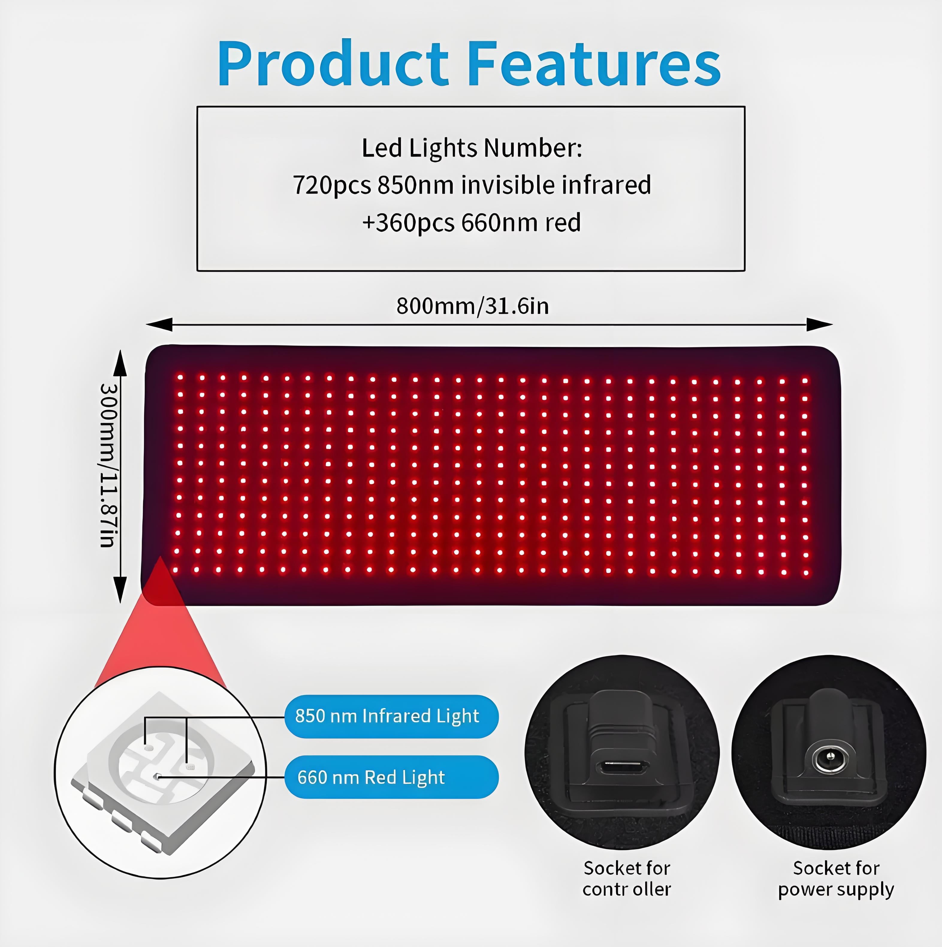 , Red Light Therapy Mat for Body, 31.5" * 11.8" Red Light Therapy Blanket Red near Infrared 660Nm 850Nm Full Body Pad, 1080 Leds Infrared Light Therapy for Body for Pain Relief, Improved Sleep