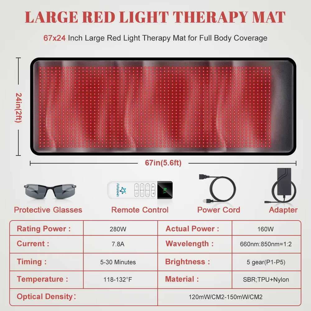 1440 Leds Red Infrared Light Therapy Mat 660Nm850Nm near Infrared Light Device Large Pad 76"X 24"For Body Pain Relief Power 160W