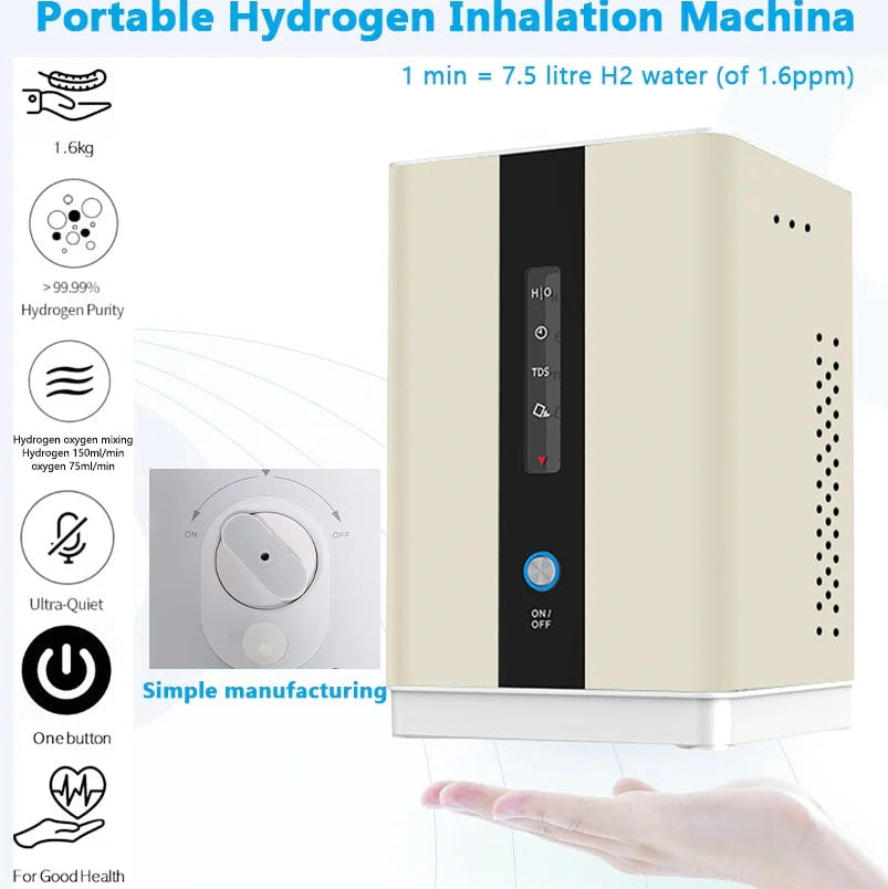 Hydrogen Water H2 Inhalation Machine with 150Ml/Min 99.99% High Purity H2 Low Noise Hydrogen Water Generator Ionizer SPE/PEM