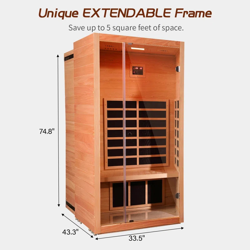 1-Person Extendable Indoor FAR Infrared Sauna Bluetooth Compatible with 6 Carbon Heaters