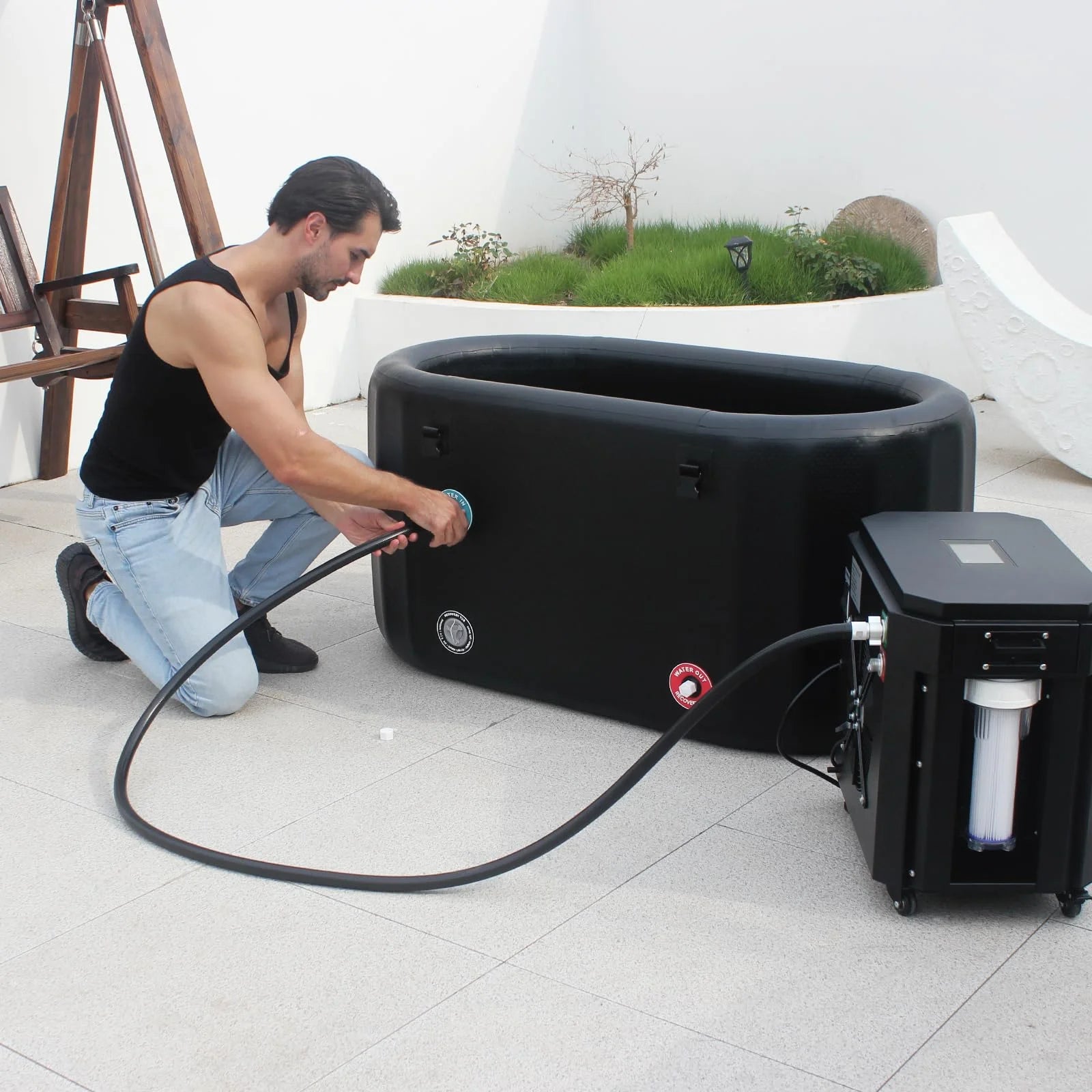 Ice Bath Tub with Water Chiller Compatibility- XL Cold Plunge Tub for Athletes - Outdoor, Portable, Inflatable - Recovery PRO 77" X 28"X 28"